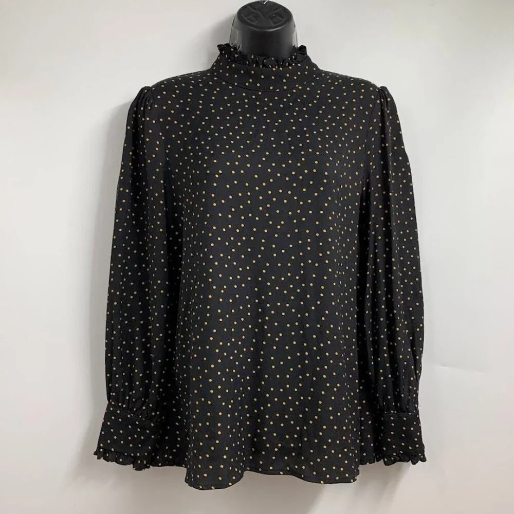 Reformation Tali Polka Dot Top Blouse Black Gold Women's Size L